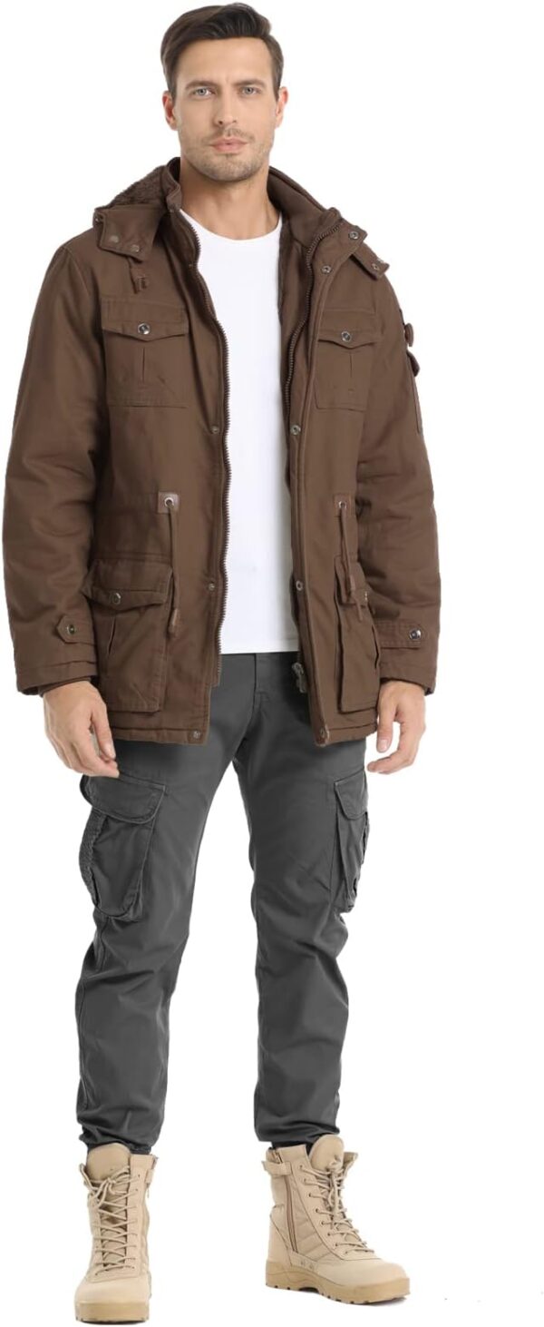 Men's Winter Jacket Military Jacket Fleece Lined Warm Cargo Jackets Removable Hood Cotton Work Coat - Image 5