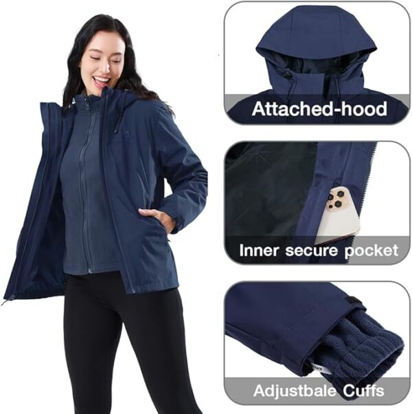 CAMEL CROWN Women's Ski Jacket Waterproof 3 in 1 Winter Coat with Fleece Inner Warm Windproof For Snow Outdoor Hiking - Image 4