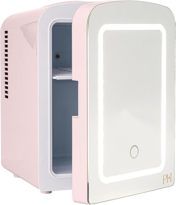 Paris Hilton Mini Refrigerator and Personal Beauty Fridge, Mirrored Door with Dimmable LED Light
