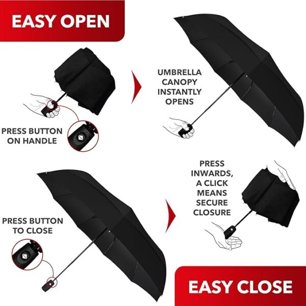 Auto Open Close, Durable & Compact Umbrella, Strong Fiberglass Frame, Waterproof Canop - Image 4
