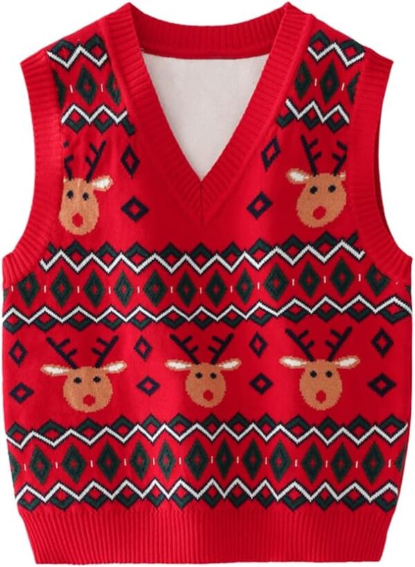 Mud Kingdom Little Girls Boys Sweater Vest Christmas Reindeer Gift Ribbed Vintage