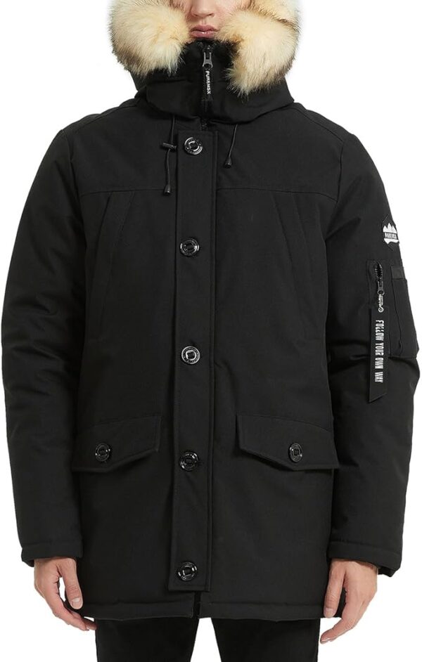 PUREMSX Winter Jackets for Men, Insulated Thick Warm Padded Puffer Coat with Fur Hood