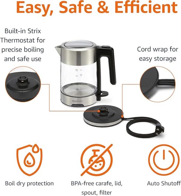 Basics Glass Carafe Electric Hot Water Kettle, 1.8 Quarts - Image 3