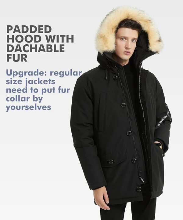 PUREMSX Winter Jackets for Men, Insulated Thick Warm Padded Puffer Coat with Fur Hood - Image 3