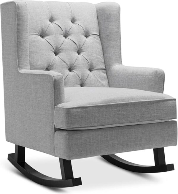 Tufted Upholstered Luxury Velvet Wingback for Nursery, Living Room, Bedroom w/Wood Frame - Gray