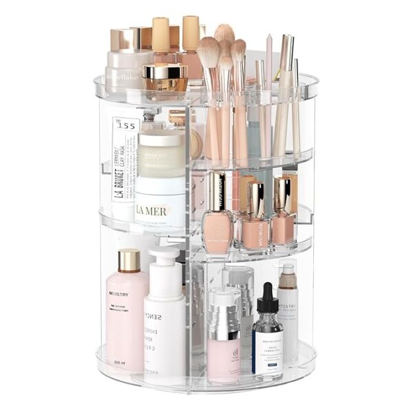 Cosmetic Display Case with Brush Holder Perfume Tray, Multi-Function