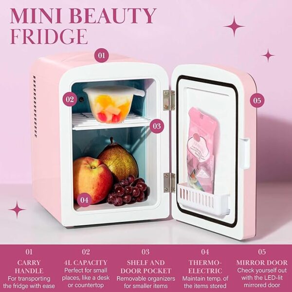 Paris Hilton Mini Refrigerator and Personal Beauty Fridge, Mirrored Door with Dimmable LED Light - Image 3