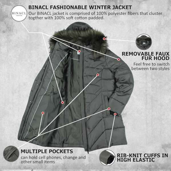 BINACL Women's Winter Warm Thicken Long Outwear Pockets Coat Parka Jacket XS-3XL - Image 4