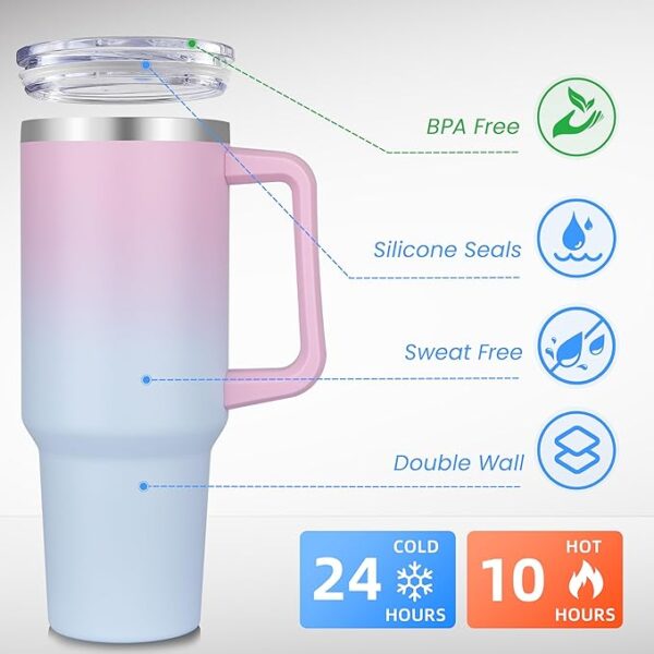 DOMICARE 40 oz Tumbler with Handle and Straw, Stainless Steel Tumbler with Lid and Straw - Image 2
