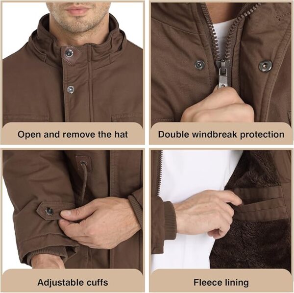 Men's Winter Jacket Military Jacket Fleece Lined Warm Cargo Jackets Removable Hood Cotton Work Coat - Image 4