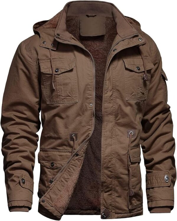 Men's Winter Jacket Military Jacket Fleece Lined Warm Cargo Jackets Removable Hood Cotton Work Coat