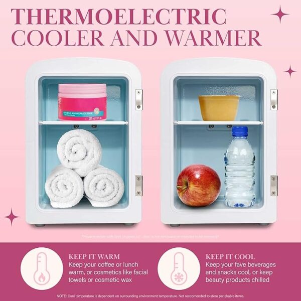 Paris Hilton Mini Refrigerator and Personal Beauty Fridge, Mirrored Door with Dimmable LED Light - Image 4