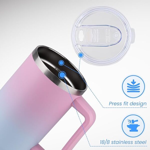 DOMICARE 40 oz Tumbler with Handle and Straw, Stainless Steel Tumbler with Lid and Straw - Image 3