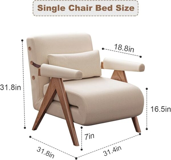 Convertible Sleeper Chair Bed, 3-in-1 Sofa Bed Chair for Adults with Adjustable Backrest, Fold Out Chair Bed for Living Room/Bedroom/Office, White - Image 2