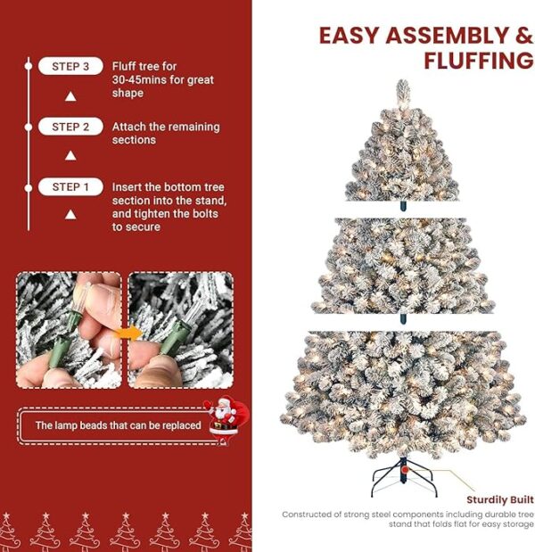 SHareconn 7.5ft Prelit Snow Flocked Artificial Holiday Christmas Tree - Image 4