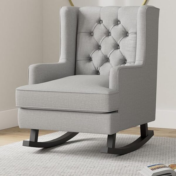 Tufted Upholstered Luxury Velvet Wingback for Nursery, Living Room, Bedroom w/Wood Frame - Gray - Image 2