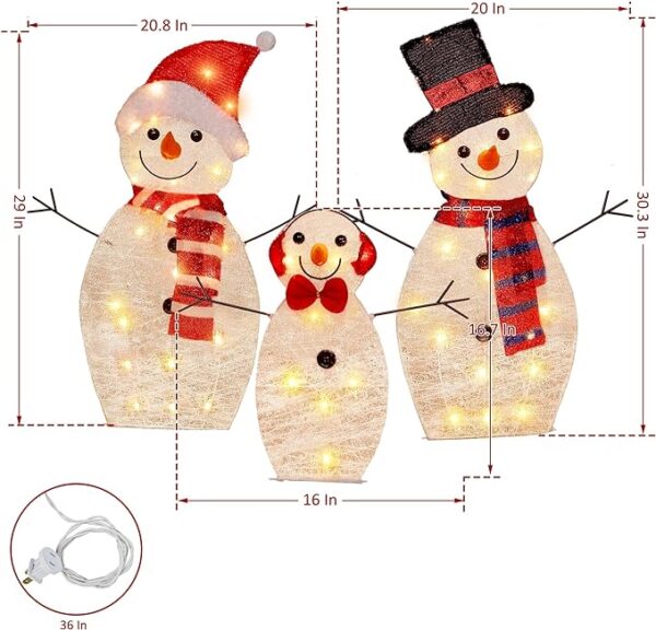 ATDAWN Pre-Lit Light Up Snowman Family - Image 2
