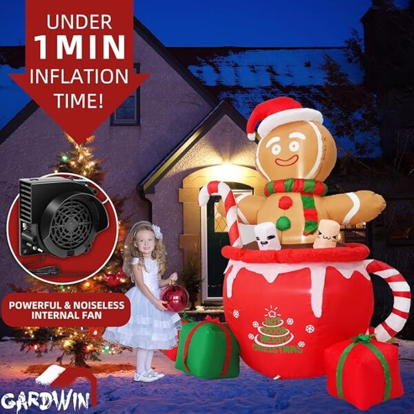 Gardwin 6ft Gingerbread Christmas Inflatable Outdoor Decoration, - Image 4