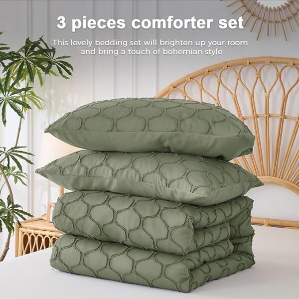 All Seasons Bedding Set, Boho 3 Pieces Bed Set, Ultra-Soft Luxurious Microfiber Bohemian Comforter(104"x90"),(King，Green) - Image 5