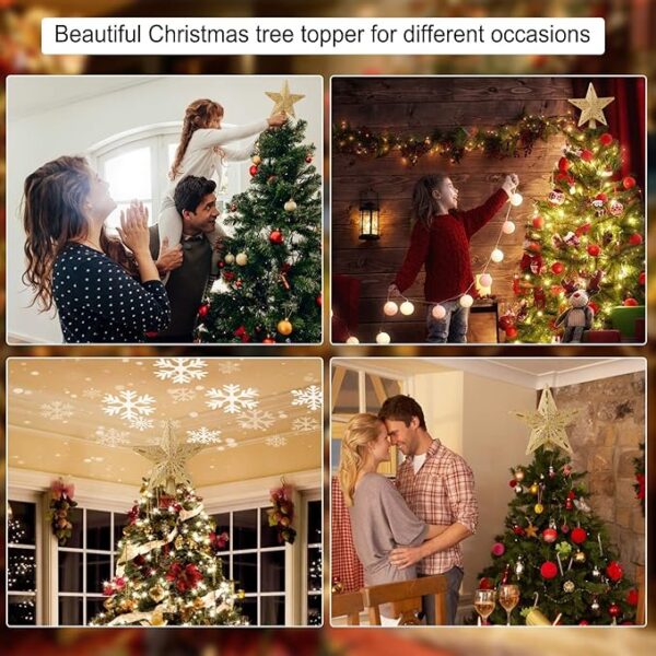 Christmas Star Tree Topper with Built-in Led Snowflake Projector Lights - Image 4