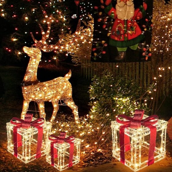Set of 3 Christmas Acrylic Lighted Gift Boxes - Image 4