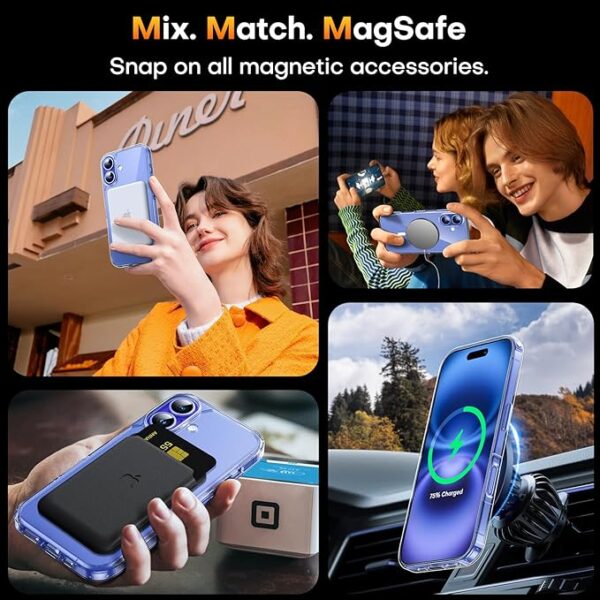Military-Grade Protection, Shockproof Slim Magnetic Phone Case for iPhone 16 6.1", Clear - Image 4