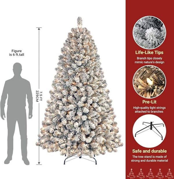 SHareconn 7.5ft Prelit Snow Flocked Artificial Holiday Christmas Tree - Image 2