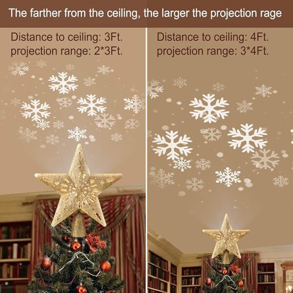 Christmas Star Tree Topper with Built-in Led Snowflake Projector Lights - Image 2