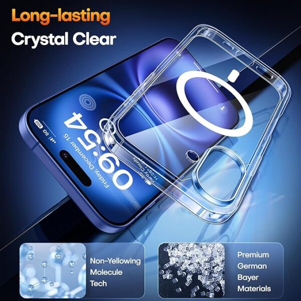 Military-Grade Protection, Shockproof Slim Magnetic Phone Case for iPhone 16 6.1", Clear - Image 3