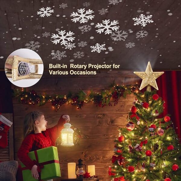 Christmas Star Tree Topper with Built-in Led Snowflake Projector Lights - Image 3