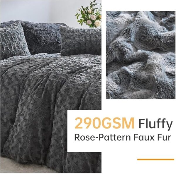 Ultra Soft & Warm Fleece Bedding Set 3 Pieces with 1 Comforter & 2 Pillow Shams for Winter, Grey - Image 6