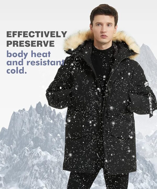 PUREMSX Winter Jackets for Men, Insulated Thick Warm Padded Puffer Coat with Fur Hood - Image 2