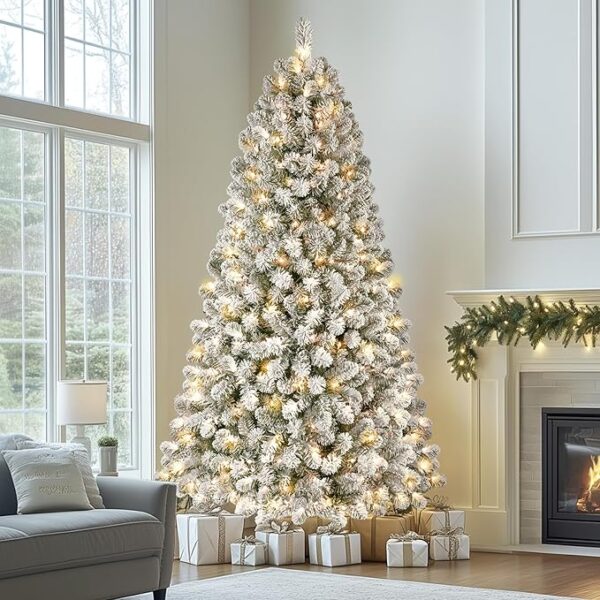 SHareconn 7.5ft Prelit Snow Flocked Artificial Holiday Christmas Tree