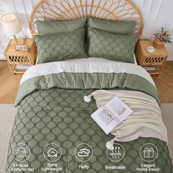All Seasons Bedding Set, Boho 3 Pieces Bed Set, Ultra-Soft Luxurious Microfiber Bohemian Comforter(104"x90"),(King，Green) - Image 2