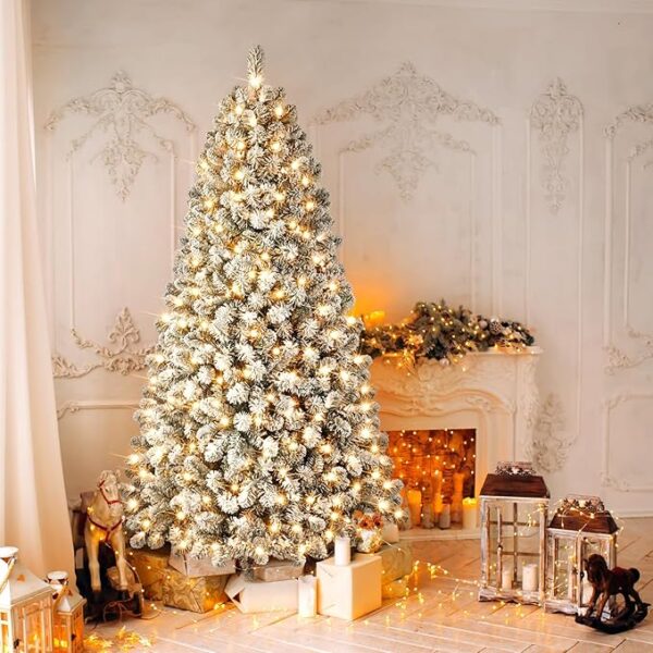 SHareconn 7.5ft Prelit Snow Flocked Artificial Holiday Christmas Tree - Image 3