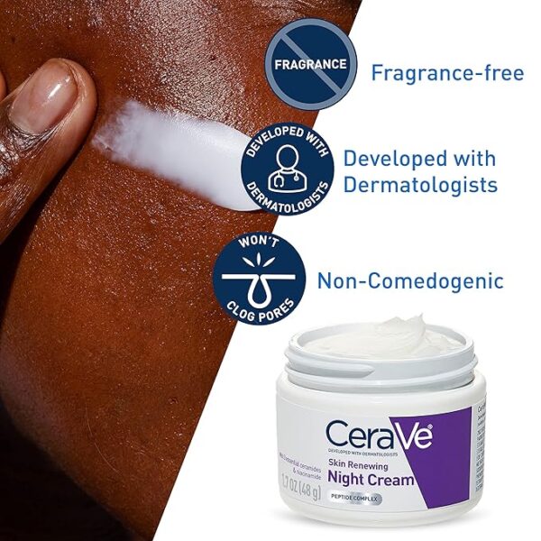 CeraVe Skin Renewing Night Cream | Niacinamide, Peptide Complex, and Hyaluronic Acid Moisturizer for Face - Image 5