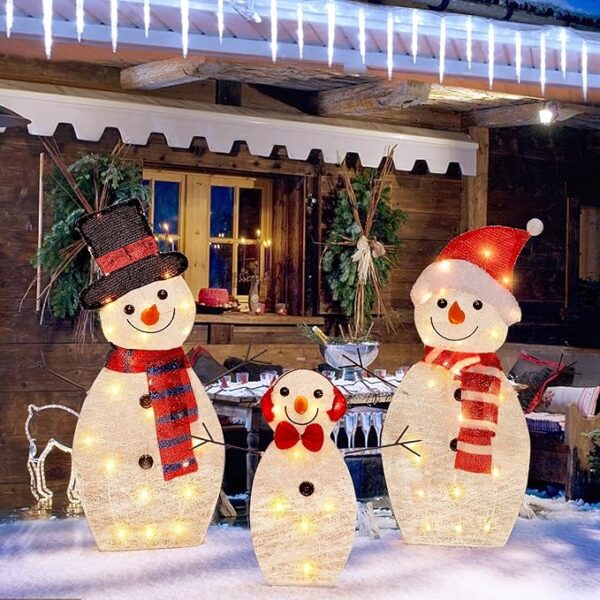 ATDAWN Pre-Lit Light Up Snowman Family - Image 4