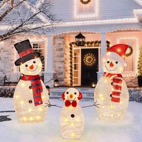 ATDAWN Pre-Lit Light Up Snowman Family - Image 3