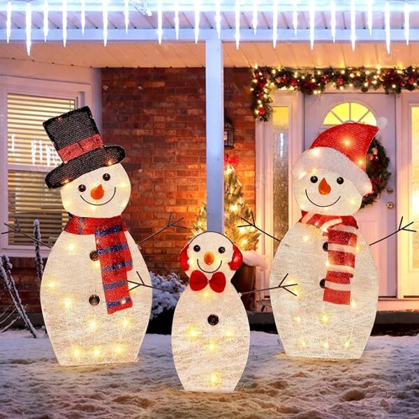 ATDAWN Pre-Lit Light Up Snowman Family