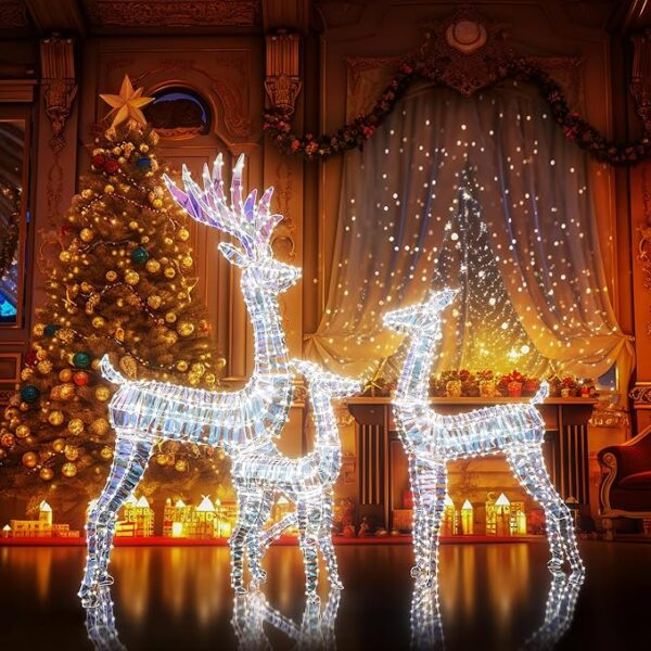 AWQM 3-Piece Lighted Christmas Reindeer, Christmas Deer Family Set - Image 3